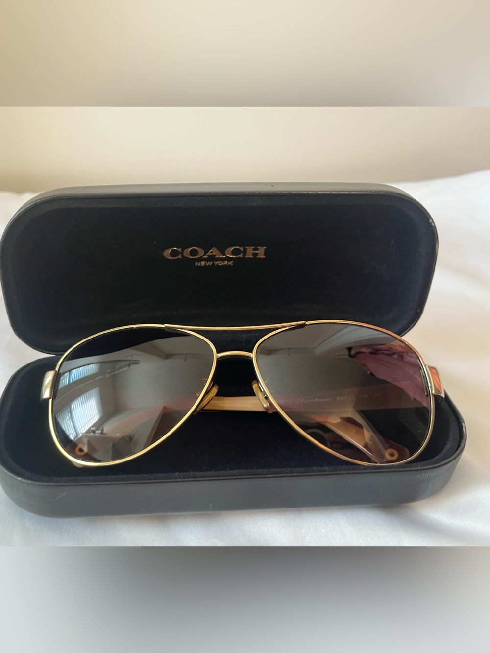 Y2K COACH Gold Aviator (Kristina) Sunglasses with Brown Lenses and Legacy Stripe